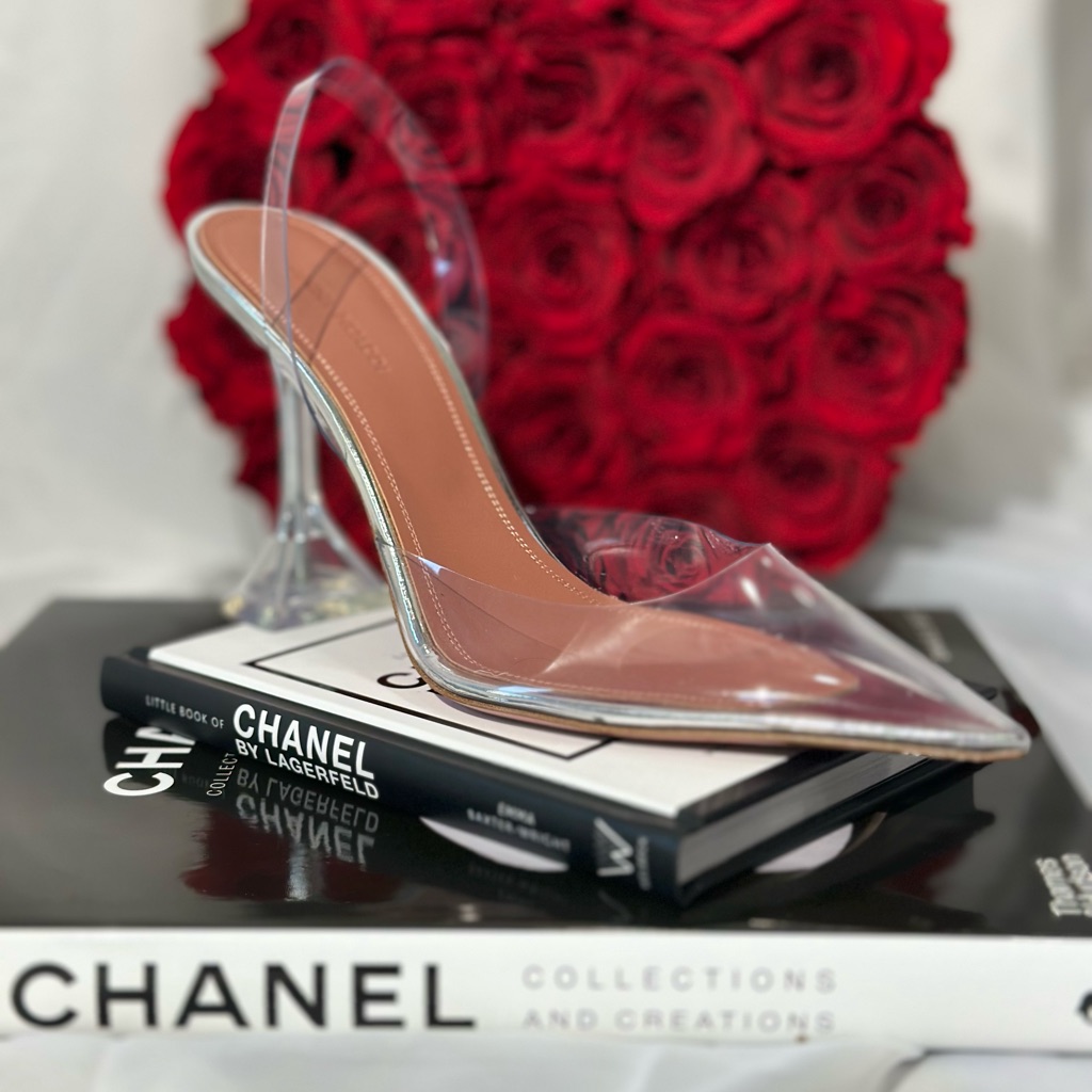 Amina Muaddi Clear And Nude Heels